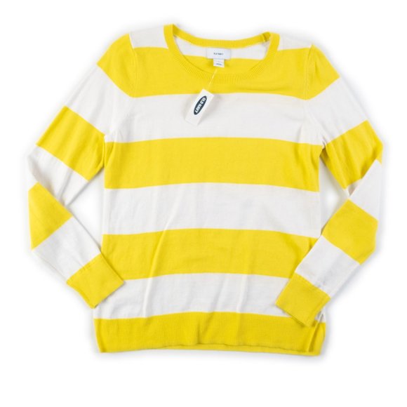 NEW OLD NAVY yellow white color block stripe crew neck sweater size S - Picture 1 of 10
